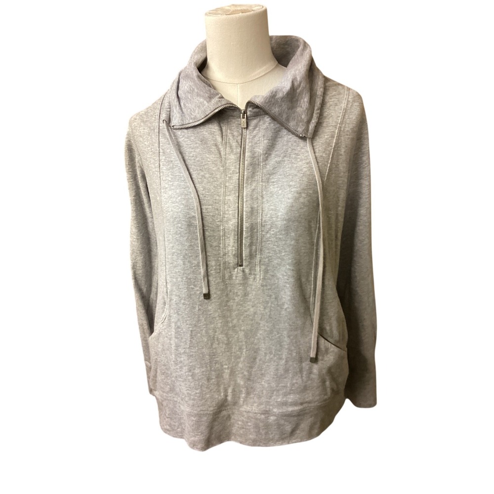 Tommy Bahama Gray Soft Knit Cowl Neck Quarter Zip Pullover Sweatshirt Women S